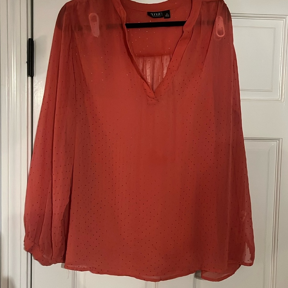 Sheer Orange / Peachy Top with gold dot accent